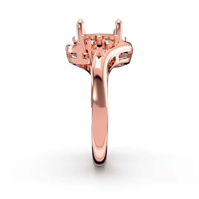 18K Rose Gold Oval & Round Stone Ring Mounting