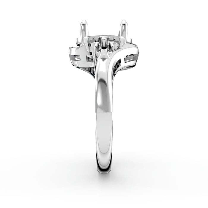 18K White Gold Oval & Round Stone Ring Mounting
