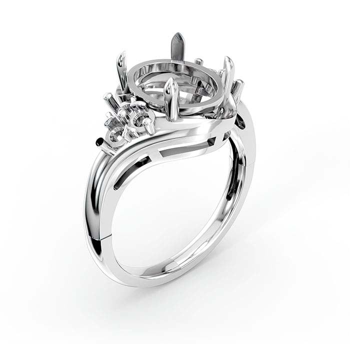 18K White Gold Oval & Round Stone Ring Mounting