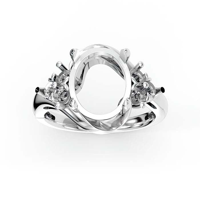 18K White Gold Oval & Round Stone Ring Mounting