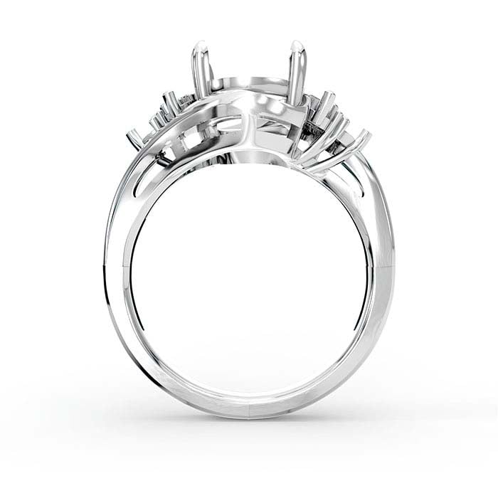 18K White Gold Oval & Round Stone Ring Mounting