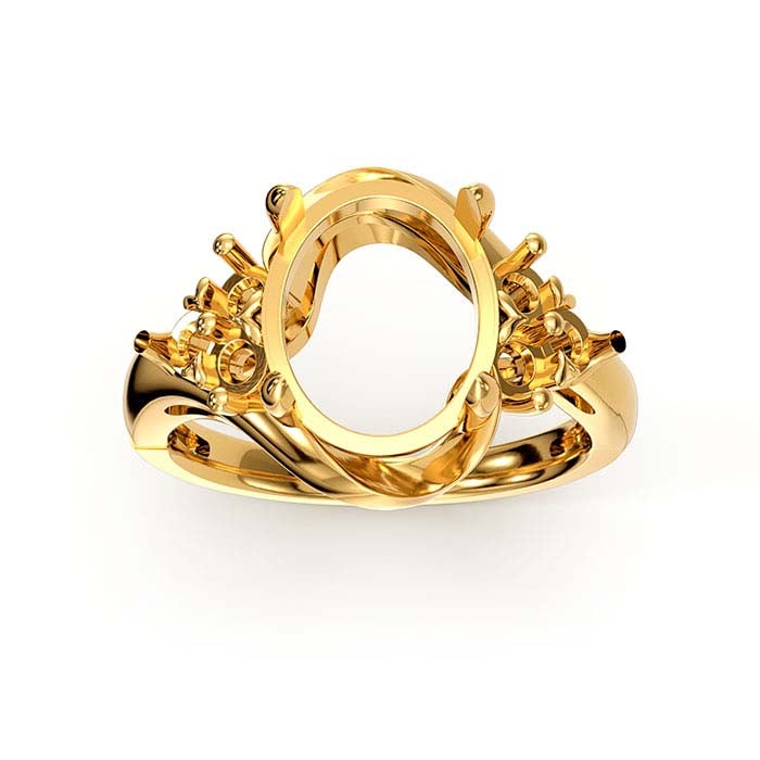 18K Yellow Gold Oval & Round Stone Ring Mounting