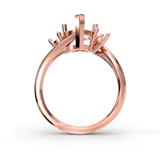 14K Rose Gold Heart & Round Stone Ring Mounting