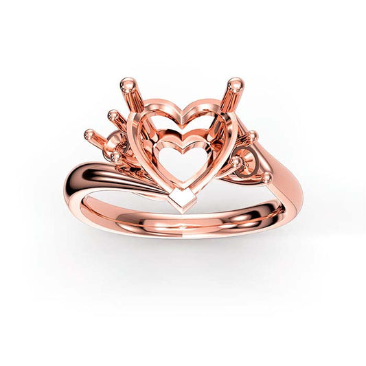 14K Rose Gold Heart & Round Stone Ring Mounting