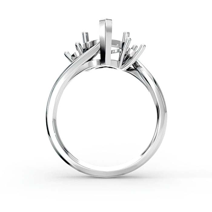 14K White Gold Heart & Round Stone Ring Mounting