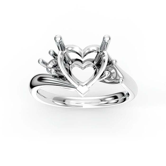 14K White Gold Heart & Round Stone Ring Mounting