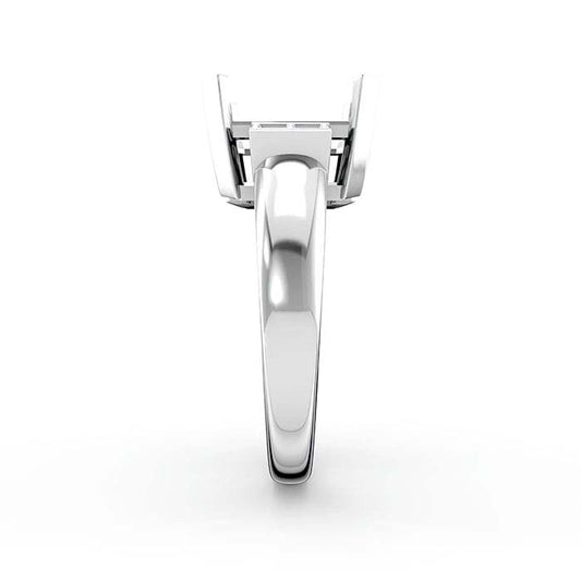 14K Białe Złoto Pierścionek z Szlifierką Szmaragdową i Okrągłymi Kamieniami - Oprawa