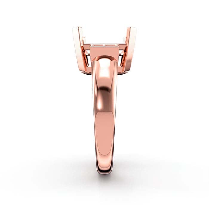 18K Rose Gold Emerald-Cut & Round Stone Ring Mounting