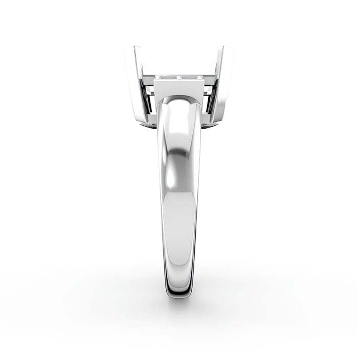18K White Gold Emerald-Cut & Round Stone Ring Mounting