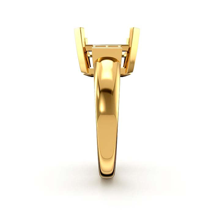 18K Yellow Gold Emerald-Cut & Round Stone Ring Mounting