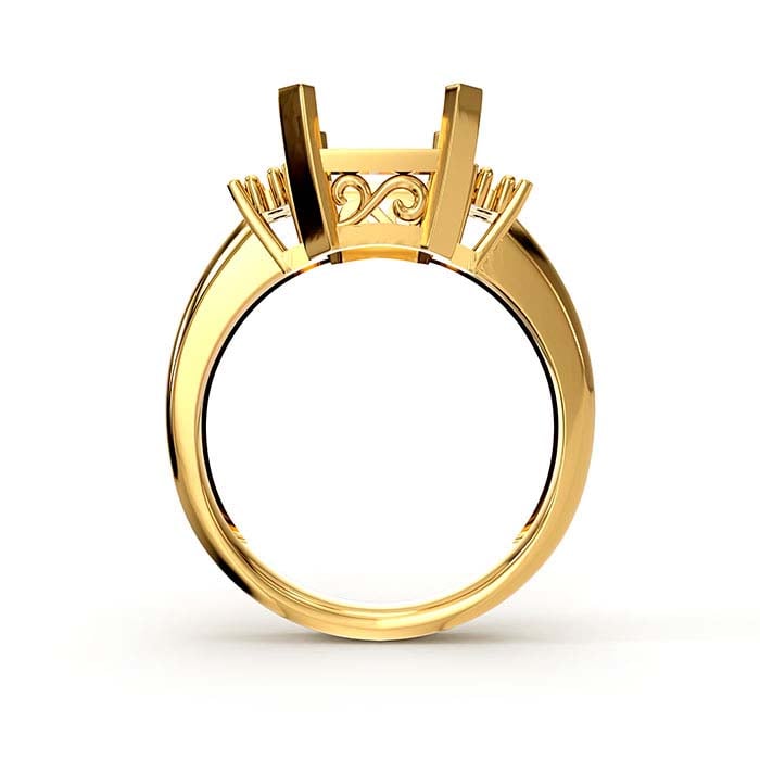 18K Yellow Gold Emerald-Cut & Round Stone Ring Mounting