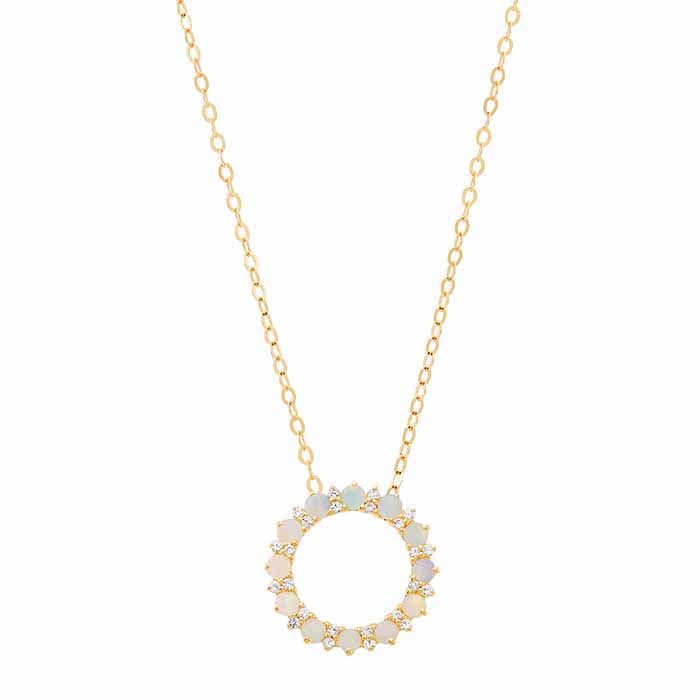 Κολιέ Κύκλος με Οπάλιο και Εργαστηριακά Καλλιεργημένο Ζαφείρι σε Κίτρινο Χρυσό 14Κ