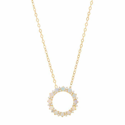 Κολιέ Κύκλος με Οπάλιο και Εργαστηριακά Καλλιεργημένο Ζαφείρι σε Κίτρινο Χρυσό 14Κ