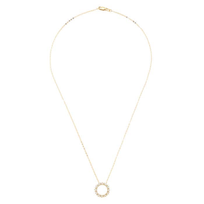 Κολιέ Κύκλος με Οπάλιο και Εργαστηριακά Καλλιεργημένο Ζαφείρι σε Κίτρινο Χρυσό 14Κ