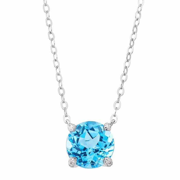 10K White Gold Swiss Blue Topaz- & Diamond-Set Necklace