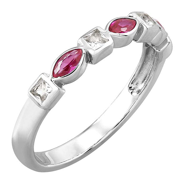 Sterling Silver Lab-Grown Ruby & White Sapphire-Set Ring