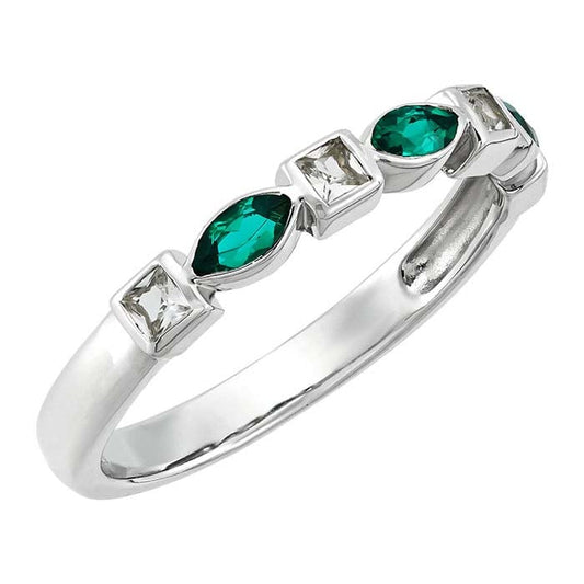 Sterling Silver Lab-Grown Emerald & White Sapphire-Set Ring