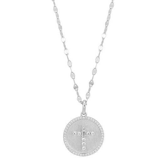 Sterling Silver Lab Grown White Sapphire-Set Cross Necklace