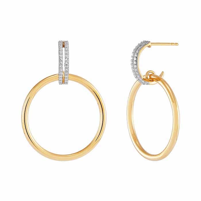 14K Yellow Gold Diamond-Set Hoop Earrings with Circle Drop
