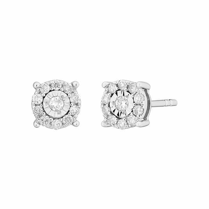 10K White Gold Diamond-Set Halo Post Earrings