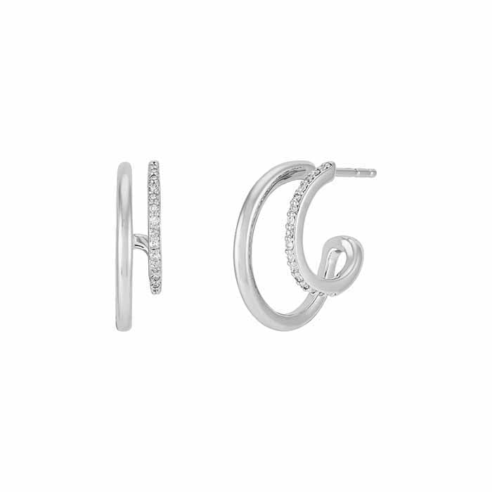 Pendientes de aro doble engastados con diamantes en plata de ley
