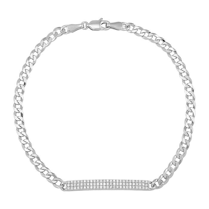 Pulseira de Elos em Barra com Diamantes em Prata de Lei