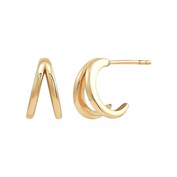 Pendientes de aro con doble C en oro amarillo de 14 quilates
