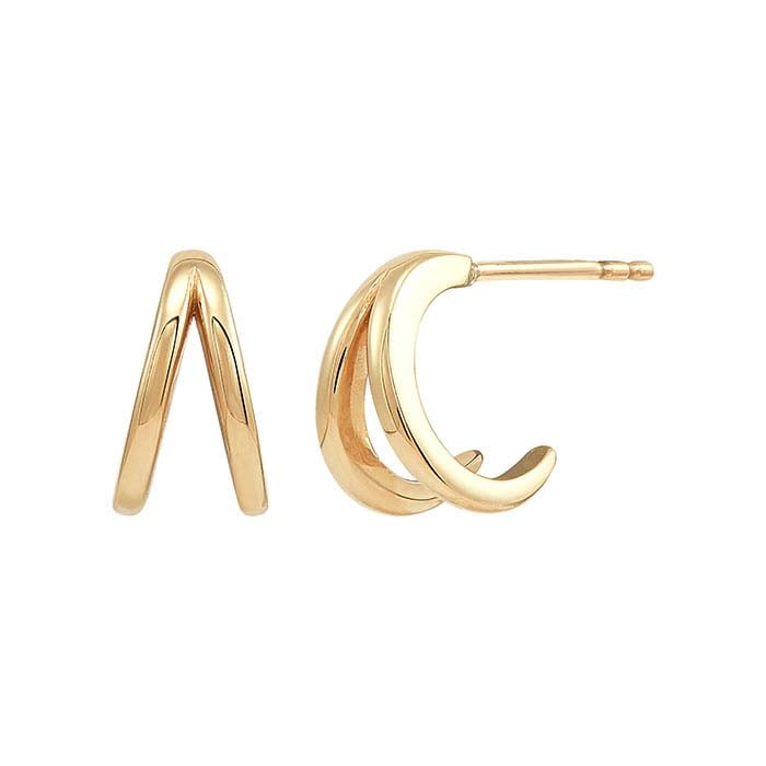 Pendientes de aro con doble C en oro amarillo de 14 quilates