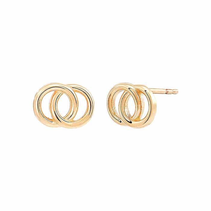 14K Yellow Gold Intertwined Circle Post Earrings