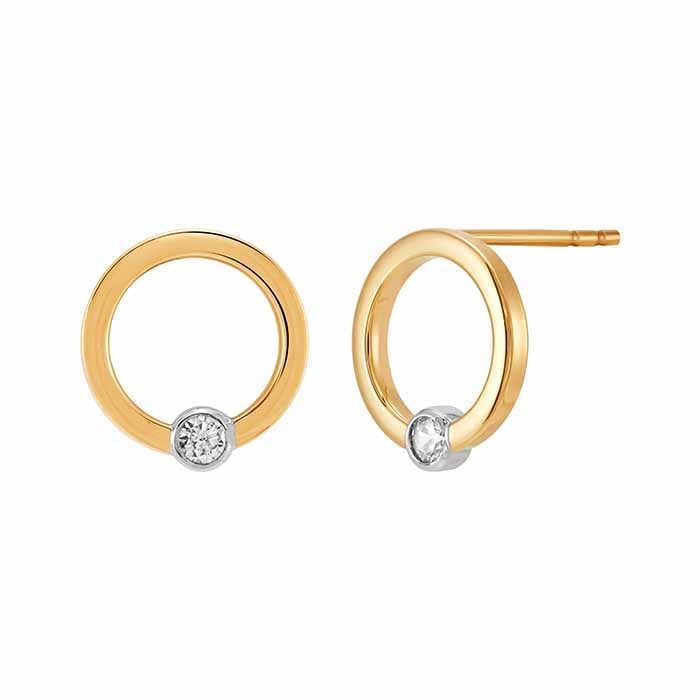 14K Gult Guld CZ-Satta Cirkelstiftörhängen