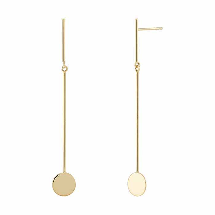 14K Yellow Gold Long Bar Drop Post Earrings