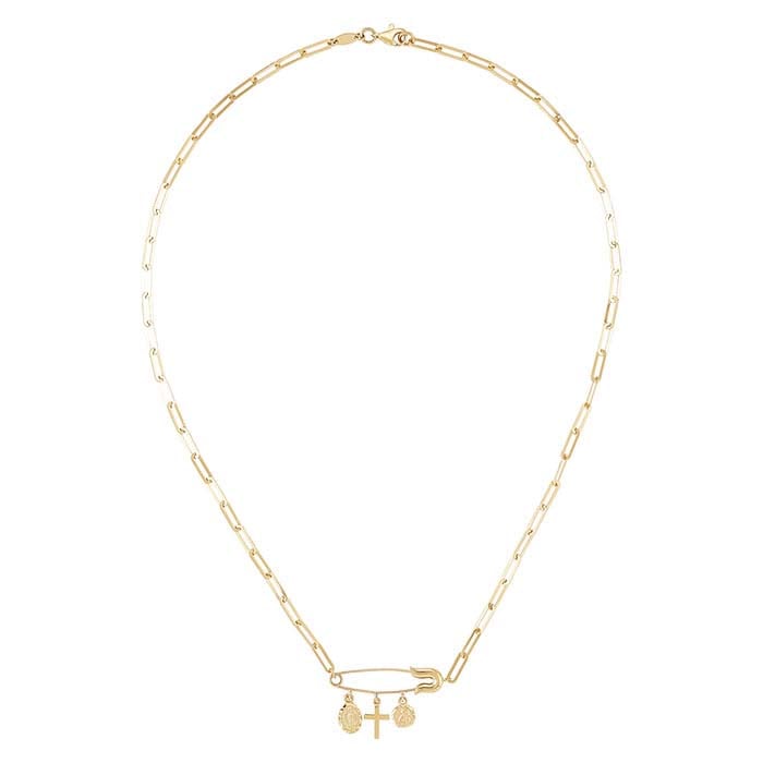 14Κ Κίτρινος Χρυσός Σταυρός με Κολιέ Αλυσίδα με Κούμπωμα Ασφαλείας
