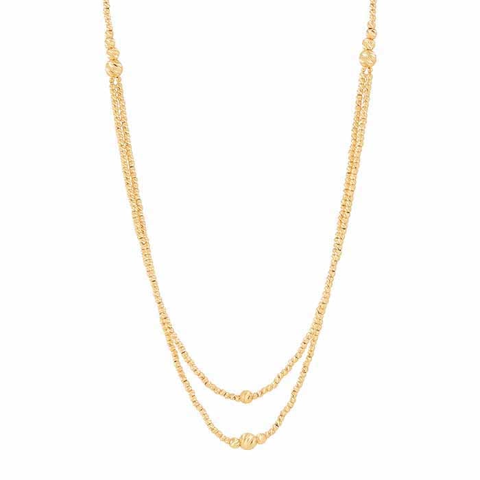 14K Yellow Gold Double Layer Beaded Chain Necklace