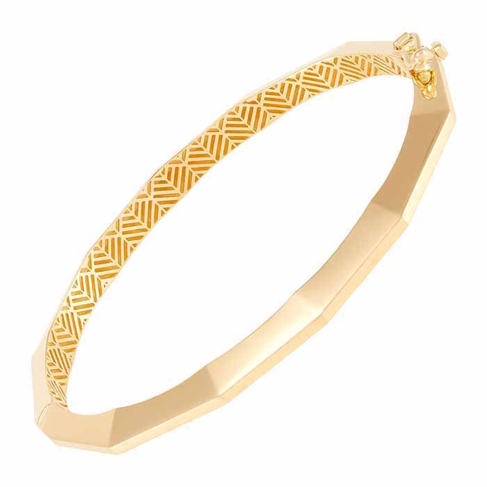 14K イエローゴールド 竹デザイン ヒンジ付き バングル ブレスレット
