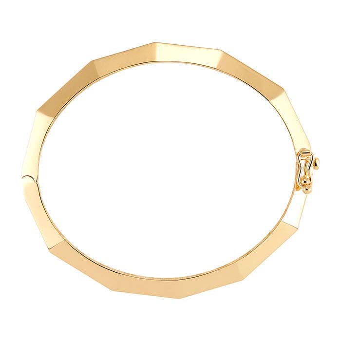 14K イエローゴールド 竹デザイン ヒンジ付き バングル ブレスレット