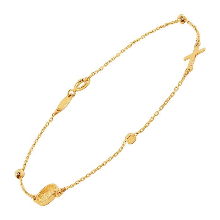 14K Yellow Gold Religious Medal Station Bracelet