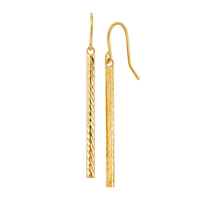Pendientes de barra texturizada de oro amarillo de 14 quilates