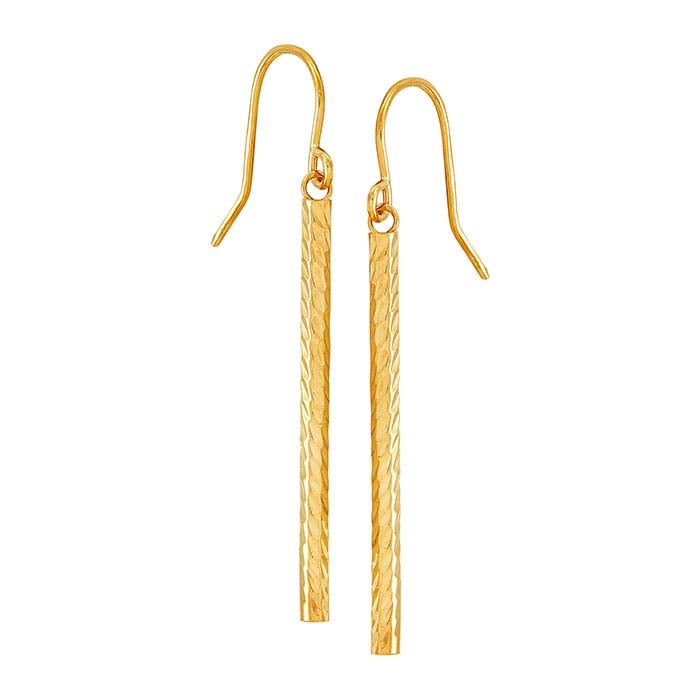 Pendientes de barra texturizada de oro amarillo de 14 quilates