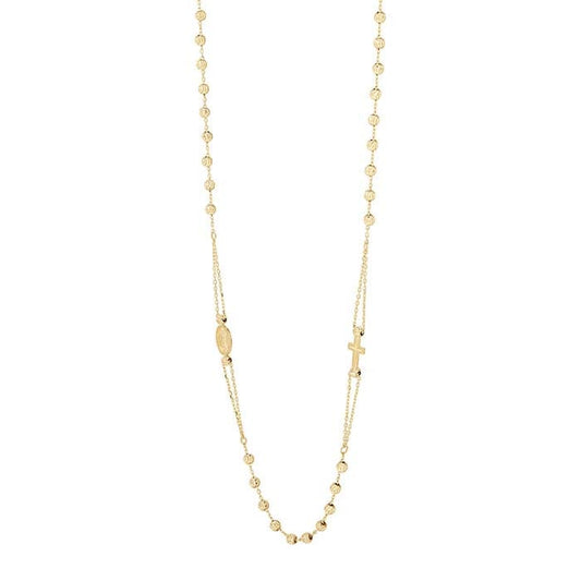 Κολιέ Ροζάριο από Κίτρινο Χρυσό 14Κ με Σταυρό και Μετάλλιο Παναγίας