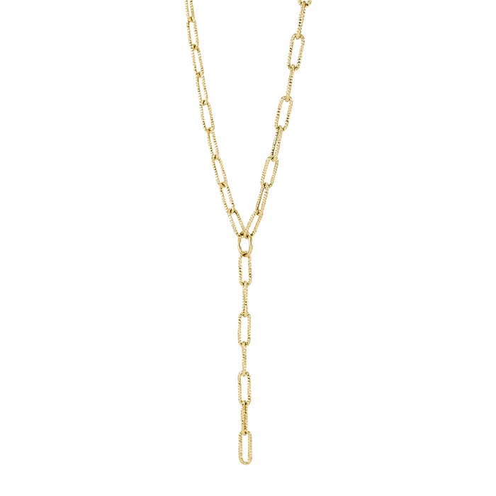 Collar tipo lazo con cadena de clip de 5,5 mm en oro amarillo de 14 quilates