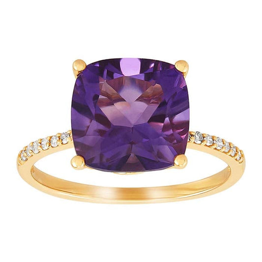 خاتم من الذهب الأصفر عيار 14 قيراط مرصع بالأميثيست والألماس