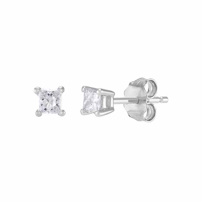 Pendientes de botón en plata de ley con diamantes engastados