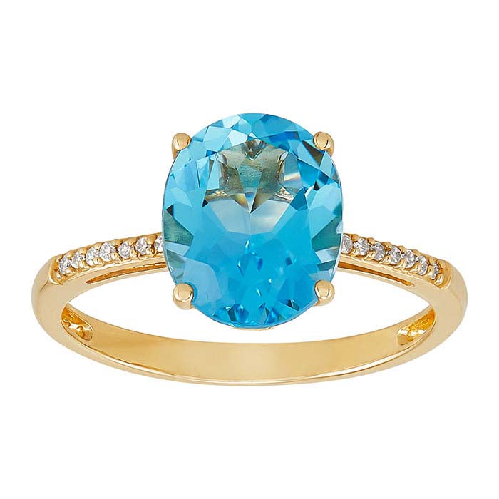 10K Yellow Gold Blue Topaz- & Diamond-Set Ring