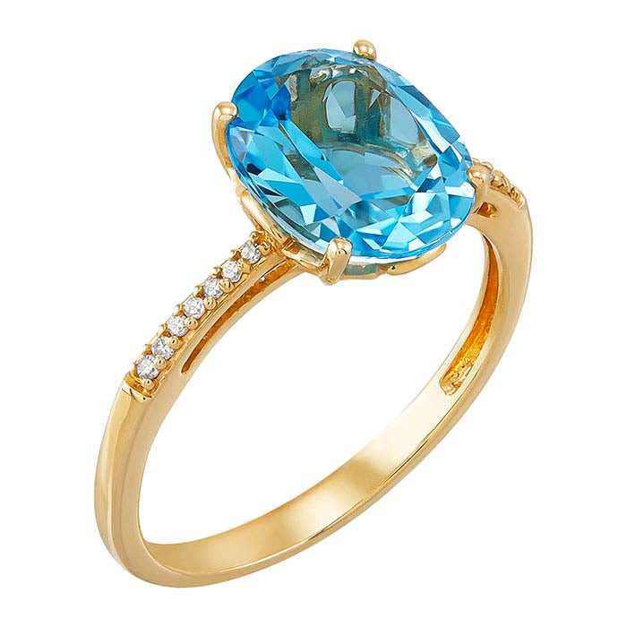 10K Yellow Gold Blue Topaz- & Diamond-Set Ring