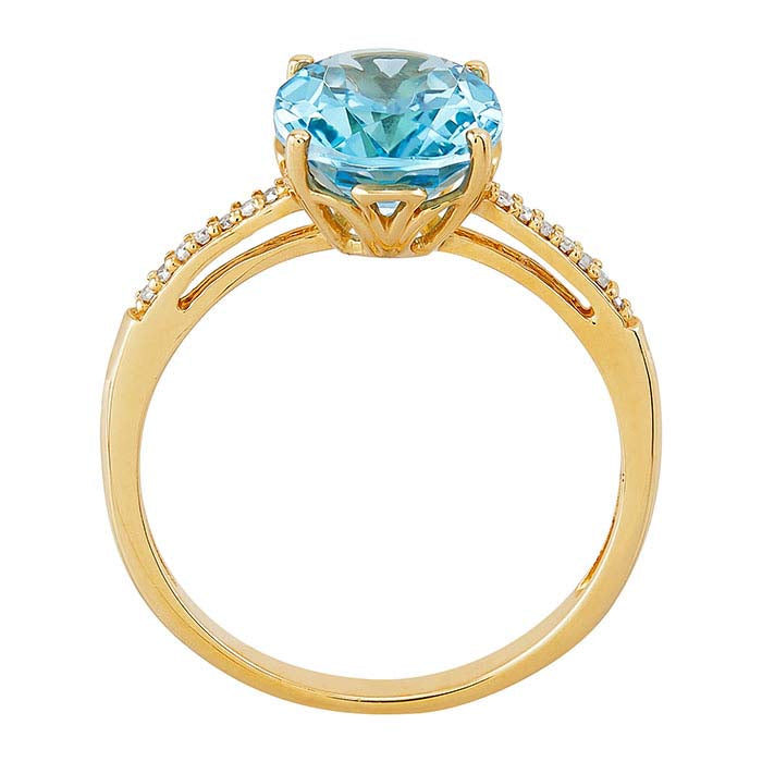 10K Yellow Gold Blue Topaz- & Diamond-Set Ring