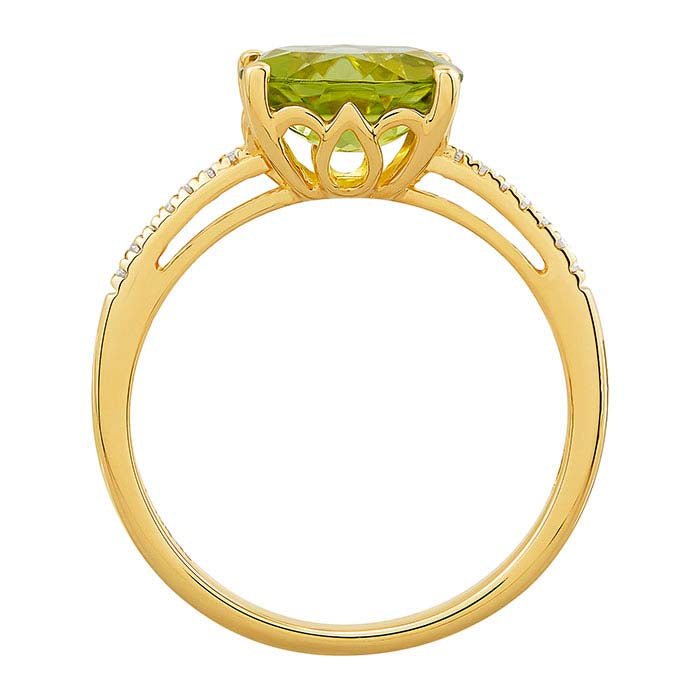 10K Yellow Gold Peridot- & Diamond-Set Ring