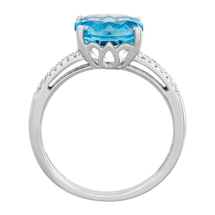 10K White Gold Swiss Blue Topaz- & Diamond-Set Ring