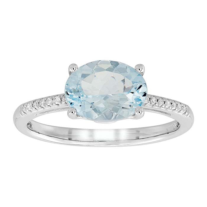 10K White Gold Aquamarine- & Diamond-Set Ring