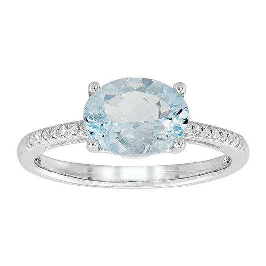 10K White Gold Aquamarine- & Diamond-Set Ring