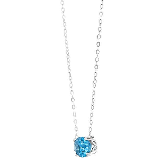 10K White Gold Swiss Blue Topaz-Set Necklace